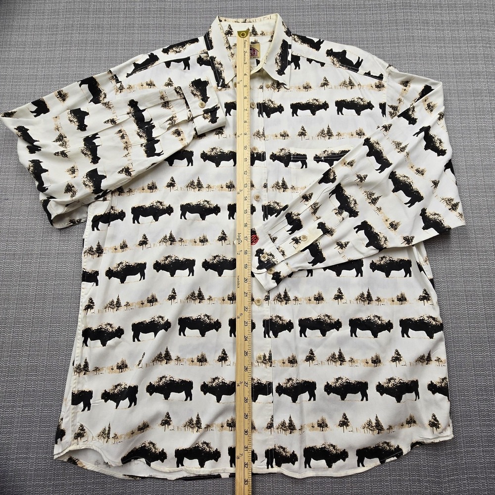 Barn Fly Shirt Mens Large White Bison Print Long Sleeve Button Up Western USA - Picture 5 of 10